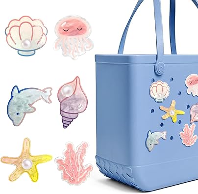 Cute Charms for Bogg Bag, Ocean & Sunflower Theme Sea Turtle Shell Starfish Dolphin Jellyfish, Decorative Inserts Accessories for Rubber Beach Bags