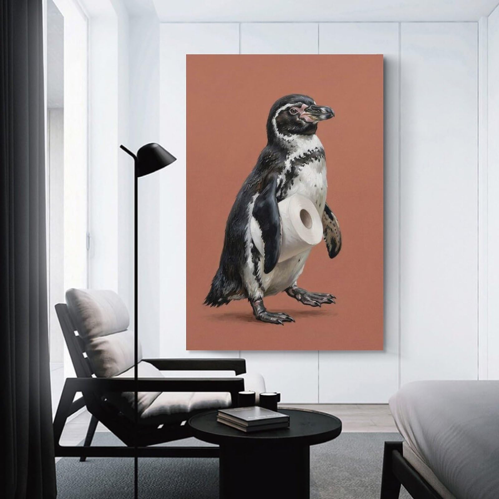 Junmoney Penguin Holding Toilet Paper Decorative Wall Artwork 12x18inch(30x45cm), for Living Room, Lounge Or Sitting Room, A Home Accent with Warm Character