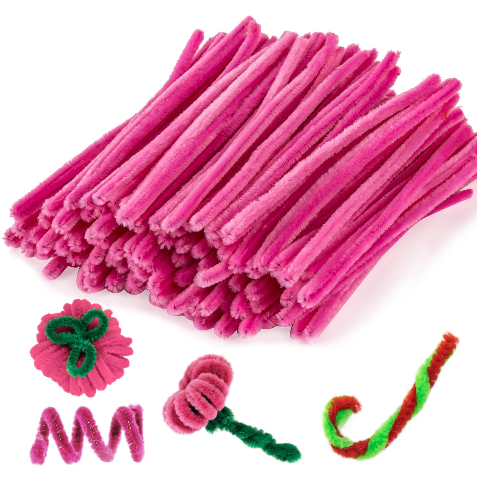 Pipe Cleaners Craft Supplies - 200 PCS Chenille Stems Fuzzy Craft Wire for Handicrafts Twisting Stick DIY for Craft Bouquets Animals Halloween Christmas Easter Birthday (Pink)