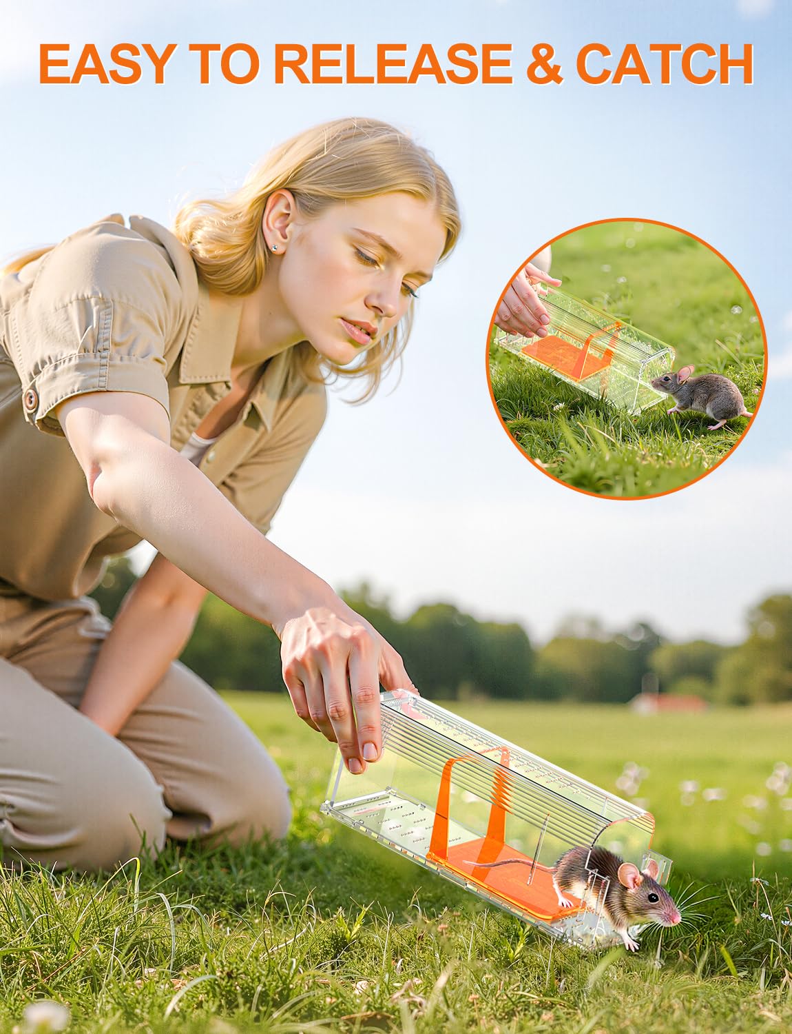TAKRINK Trappola per Topi Umana Non Letale 2 Confezione Trappola per Topi per Esterni Riutilizzabili per Catturare e Rilasciare, Sicura per Bambini e Animali Domestici con Una Spazzola di Spugna