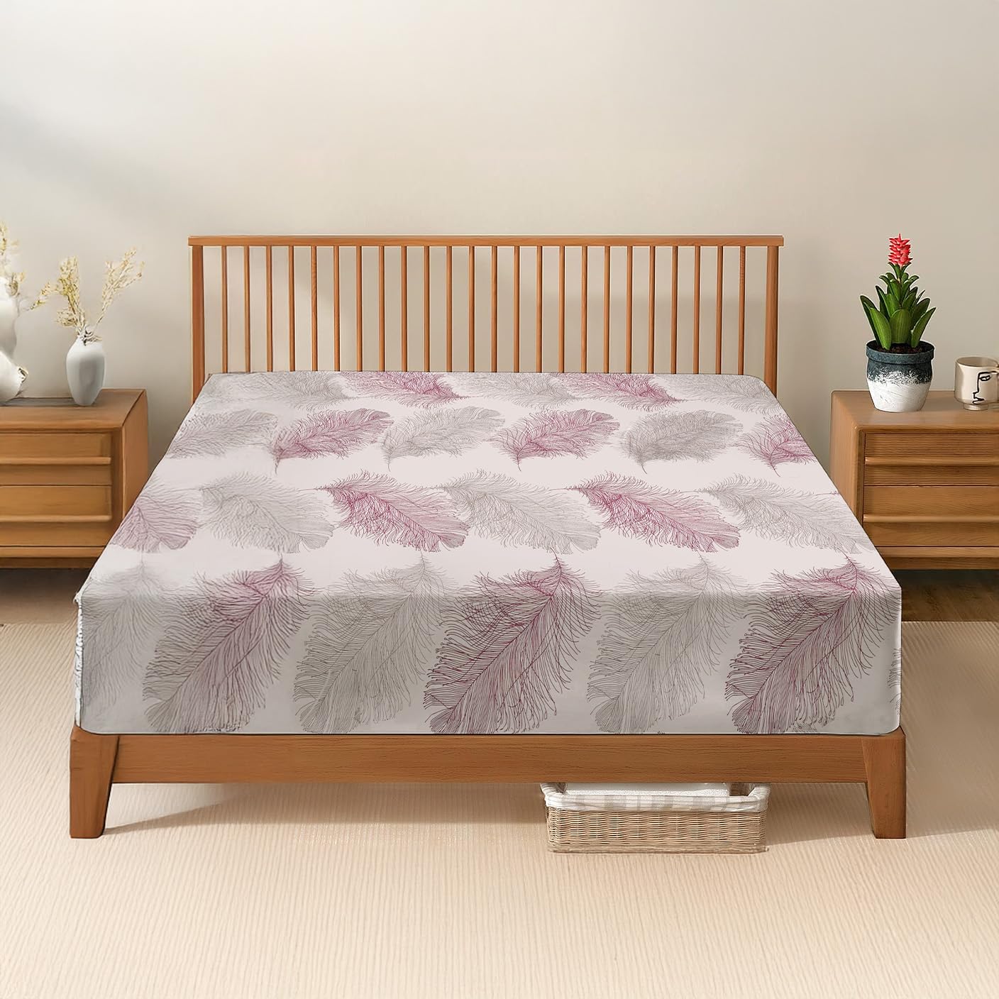 DANYDude 100% Egyptian Cotton Floral Printed Small Double Fitted Sheet 400 Thread Count Fitted Sheets Small Double Soft & Machine Washable 30cm/12” Extra Deep Fitted Bed Sheets Room Decor — image 1