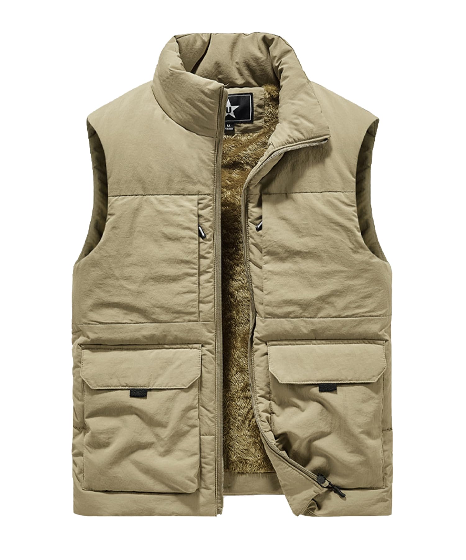 Chaleco de Forro Polar para Hombre Otoño Invierno Cálido Chaqueta Sin Mangas Chalecos de Trabajo Acolchado con Múltiples Bolsillos Bodywarmers Abrigo a prueba de viento