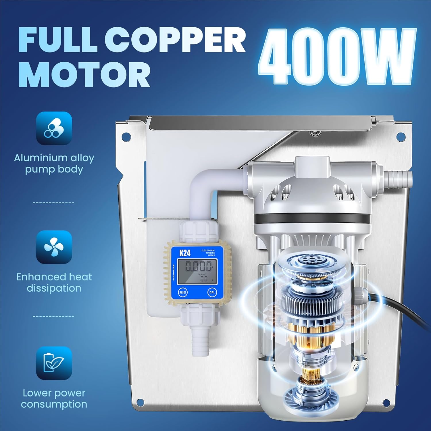 Mxmoonant DEF Transfer Pump Kit, 13.2GPM Diesel Exhaust Fluid Diaphragm Self Priming Electric Water Pump kit for DEF Nozzle, EDPM Hose, Flow Meter (110V US Plug)
