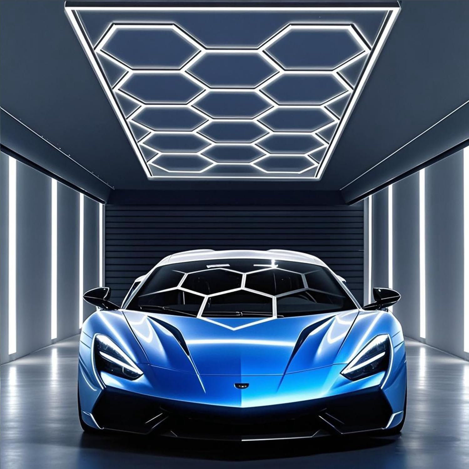 DOSILIO Hexagon Garage Lights, 14 Hex Grid Honeycomb LED Shop Light with Rectangle Frame for Car Detailing Shop Ceiling Mount, Basement, Gym, Warehouse, Bright 6500K, 73920LM, AC85-250V