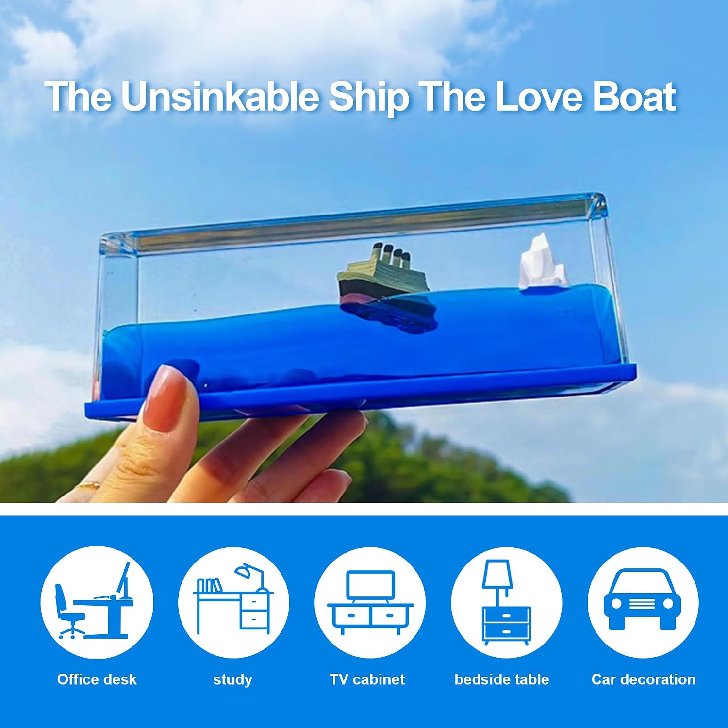 2025 Cruise Ship Fluid Drift Bottle, Cruise Ship Fluid Drift Model，Unsinkable Boat in a Box，Suitable for Car Decor, Home Showcase Desktop Ornaments-Rectangle (Art3)