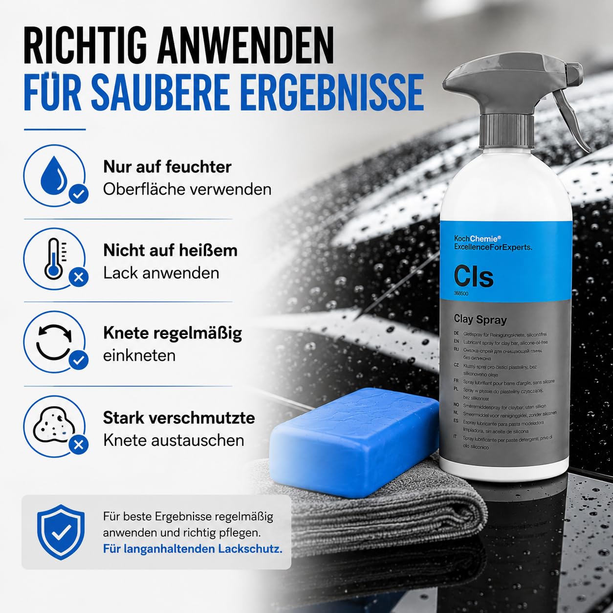 Koch Chemie Kit d'argile de Nettoyage pour Un Nettoyage en Douceur de la Peinture, 100 g, Spray lubrifiant pour pâte de Nettoyage 0,5 l