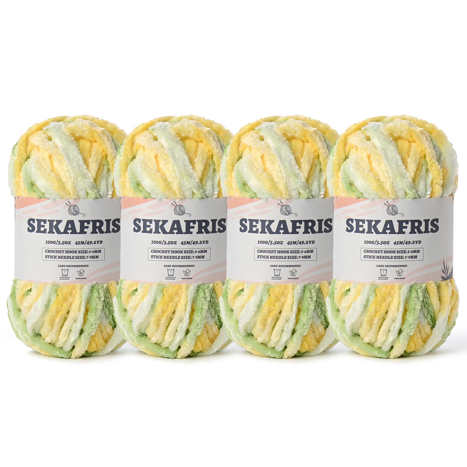 Chenille Velvet Soft Yarn Greenish Yellow 4 Pack