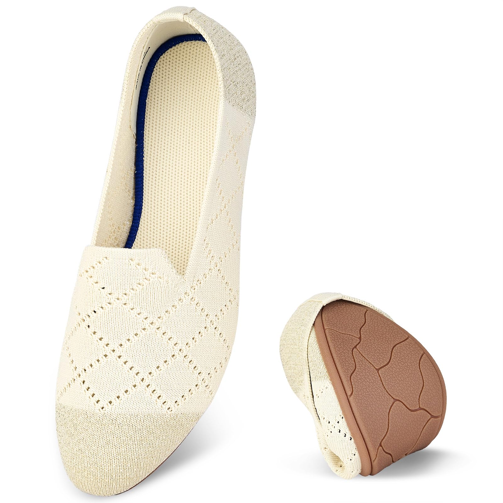 Puxowe Bequeme Ballerinas Damen Atmungsaktive Strick Flache Schuhe Memory Foam Faltbar Slipper Schlupfschuhe