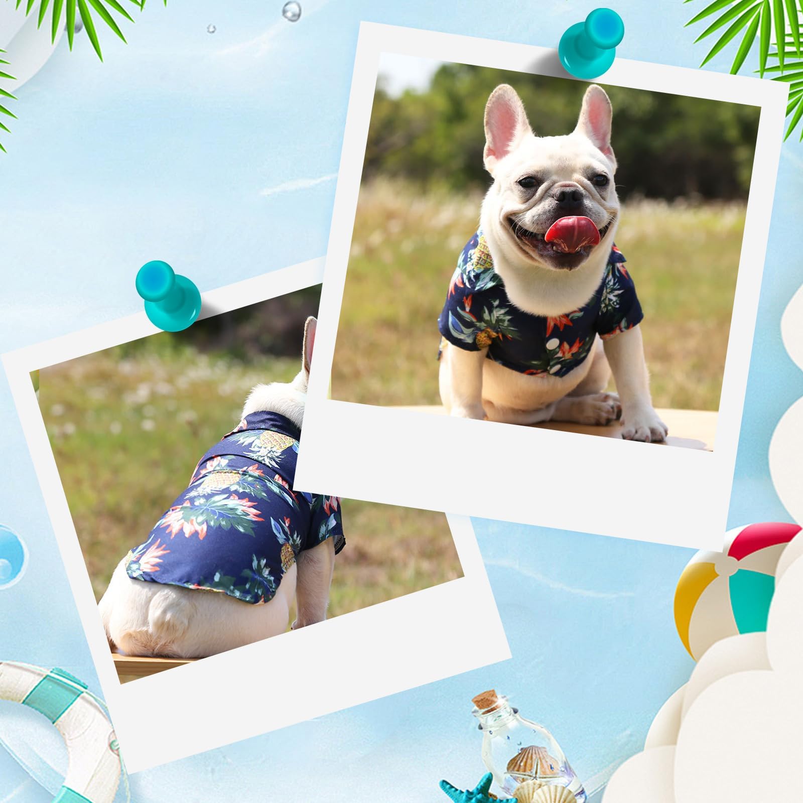 Chemise Hawaïenne pour Chien,Chemises pour Petit Chien Chat,Polo pour Animaux de Compagnie,Chemises pour Chiens D'été T-Shirt,Chemise pour Dog pour Loisirs,Plage,Camping,Vacances (Azul Marino XL)
