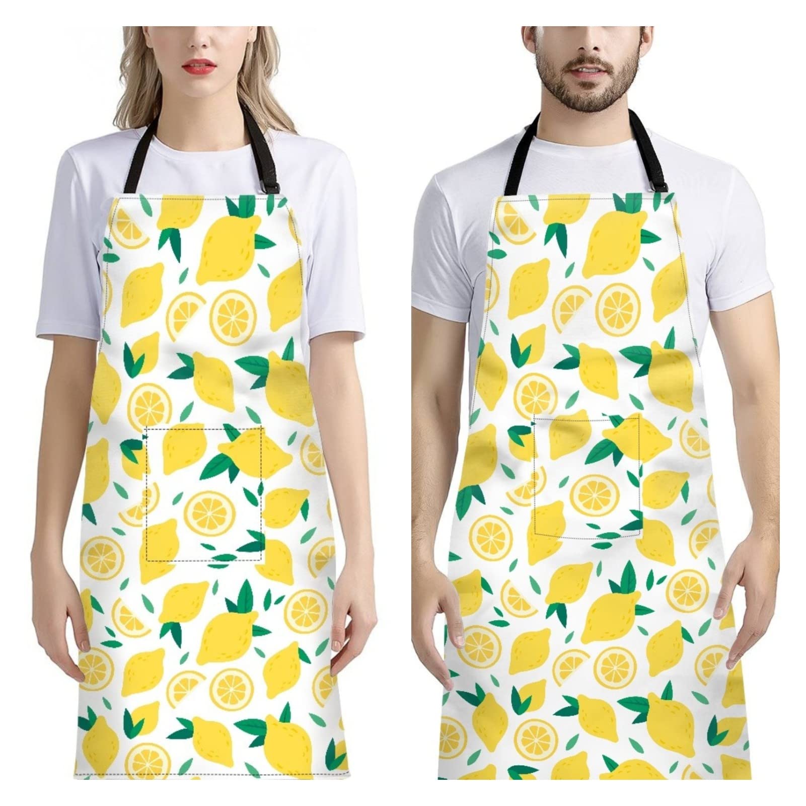 Dajingkj Aprons with Pockets Straps for Women Men 2 Pack Fruit Lemon Adjustable Waterproof Long Apron for Cooking Baking Gardening Gifts for Grandma Mother Wife