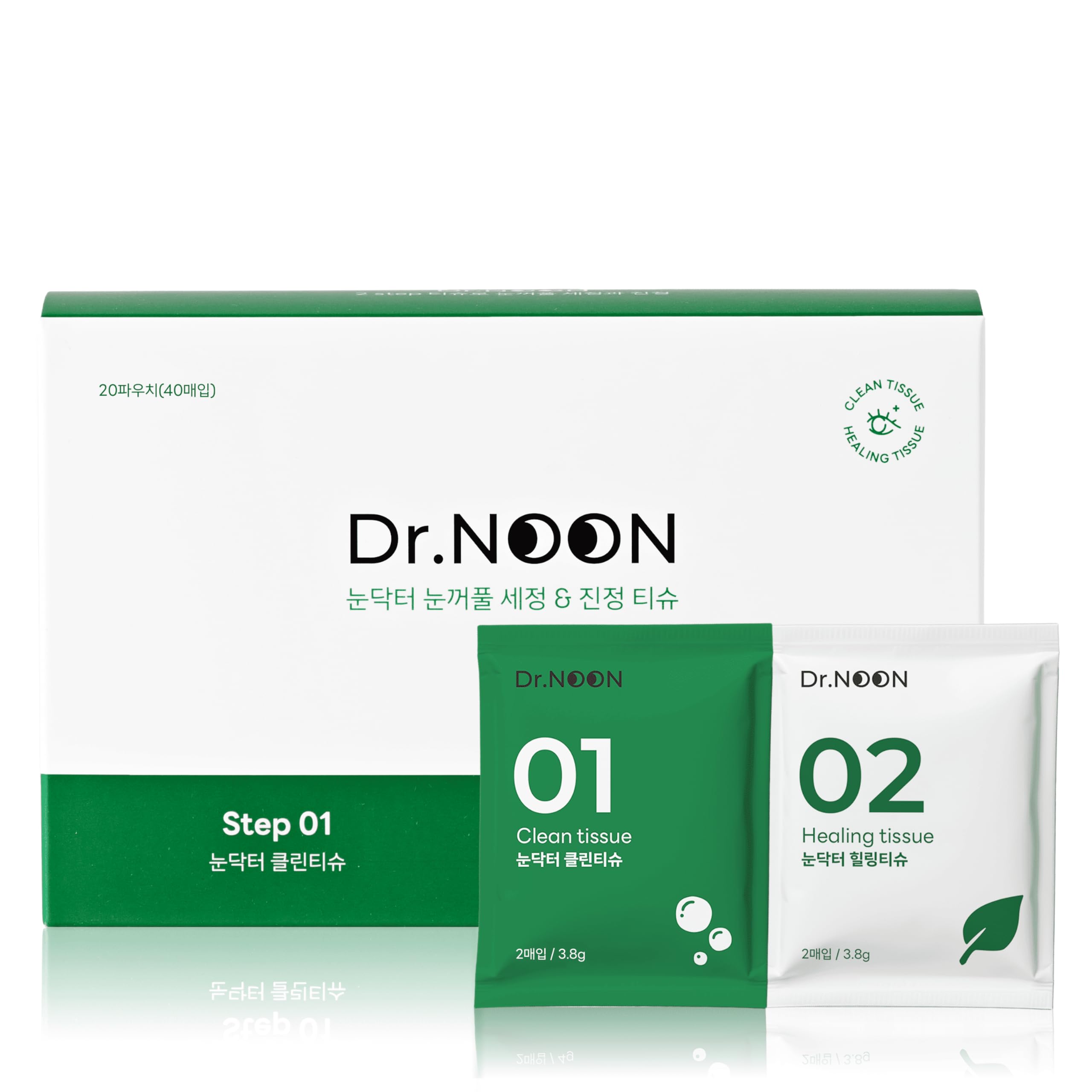 Toallitas limpiadoras y revitalizantes para párpados Dr. NOON: exfoliante hidratante y calmante de 2 pasos con árbol de té y melatonina para blefaritis, orzuelos y ojos secos, 40 unidades