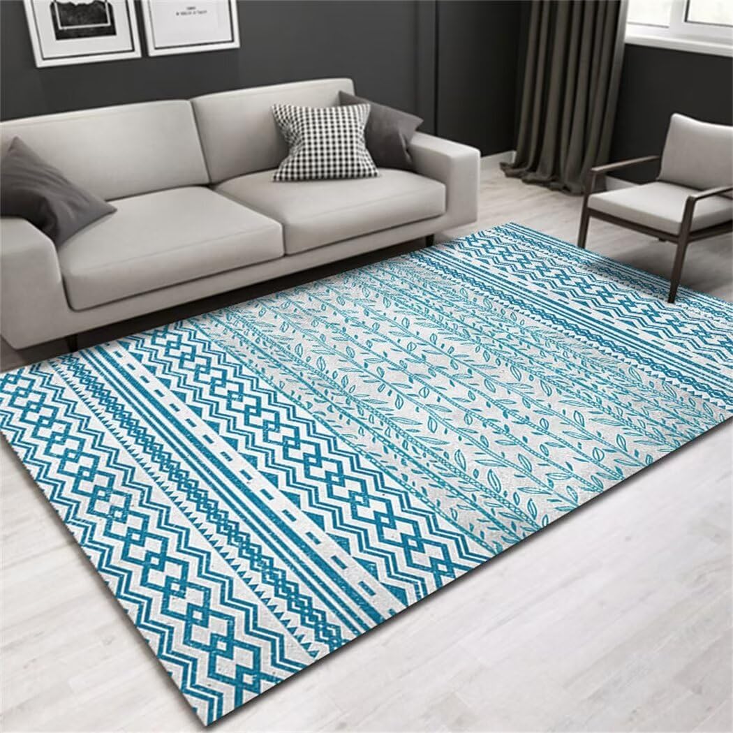 Tapis de chambre avec lignes grises bleues style moderne rectangulaire