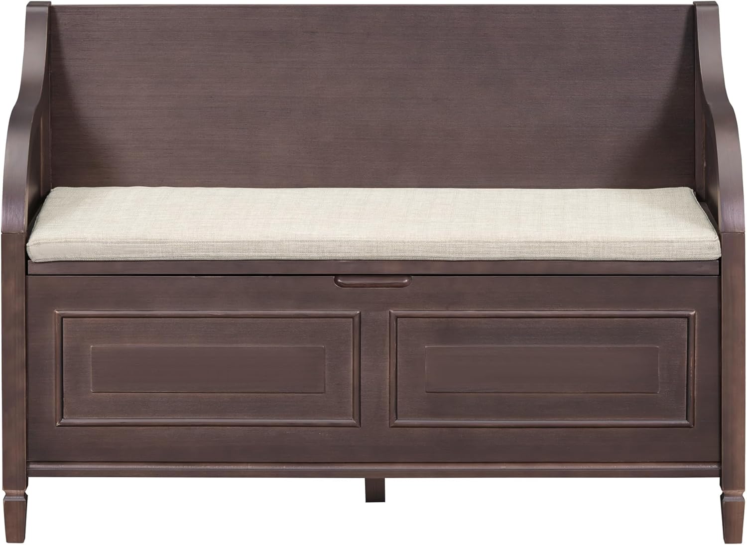 Rustic Style Church Pew Bench with Hidden Storage, 42" Solid Wood Prayer Benches, Entryway Shoe Cabinet with Safety Hinge and Removable Seat Cushion for Hallway, Bedroom (Espresso)
