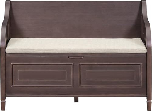 Miniatura 8 de Bellemave Storage Bench with Safety Hinge Wooden Entryway Benches with Shoe Cabinets Under Seat Multifunctional Storage Bench for Entryway, Foyer or