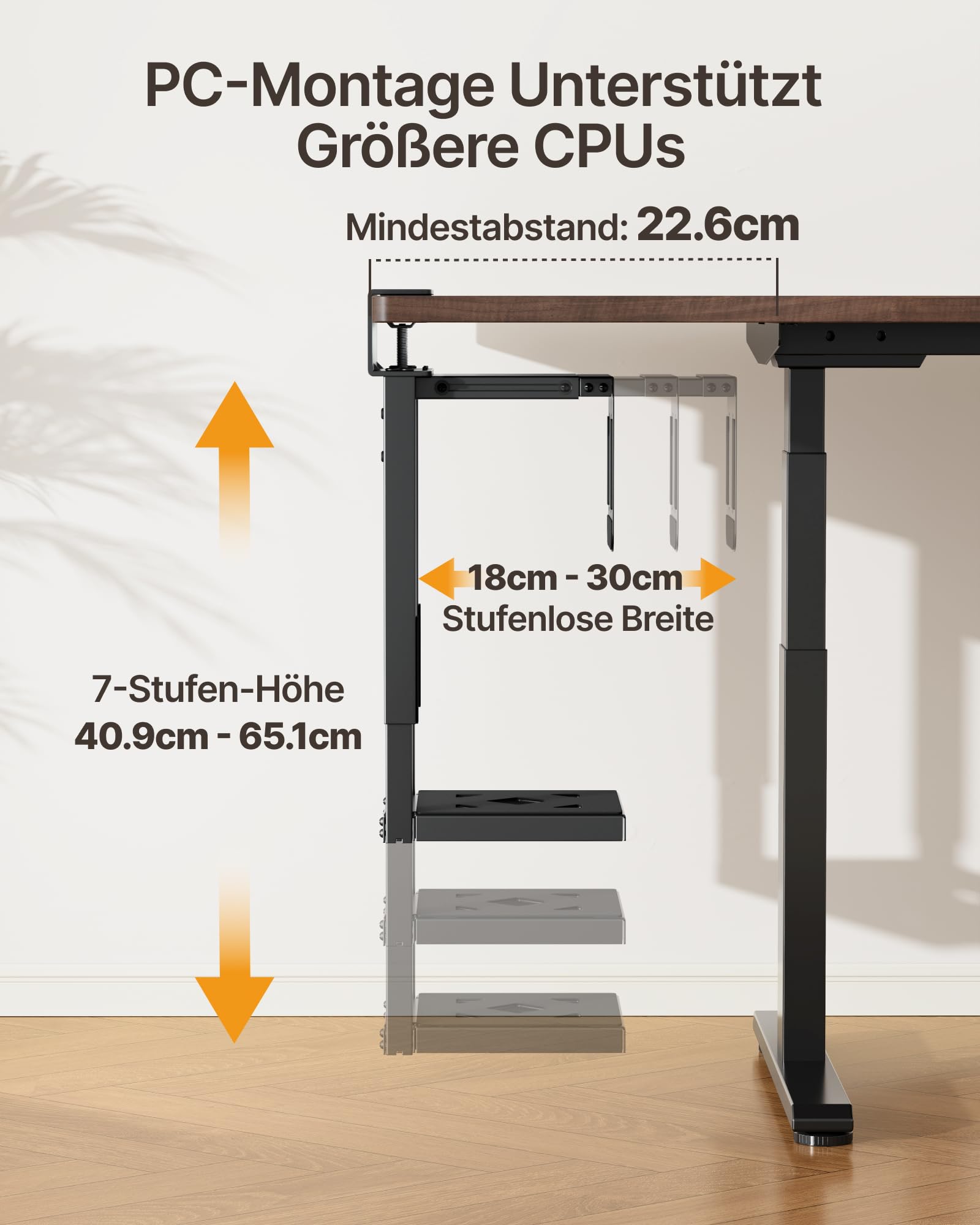 monTEK 30KG Heavy-Duty PC-Halterung unter Schreibtisch, Ohne Bohren montierbar, Verstellbare PC-Halterung mit Schutzpolstern, 16,1"-25,6" Höhe, ideal für Büro, Zuhause, Klassenraum, Schwarz