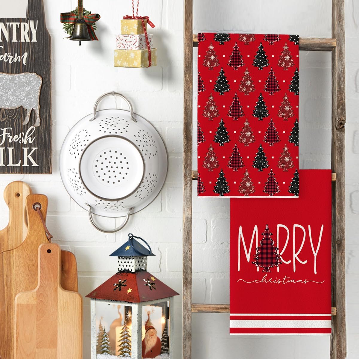 Artoid Mode Red Xmas Tree Merry Christmas Kitchen Towels Dish Towels, 18x26 Inch Farmhouse Holiday Snowflake Winter Decoration Cleaning Set of 2 - Image 3