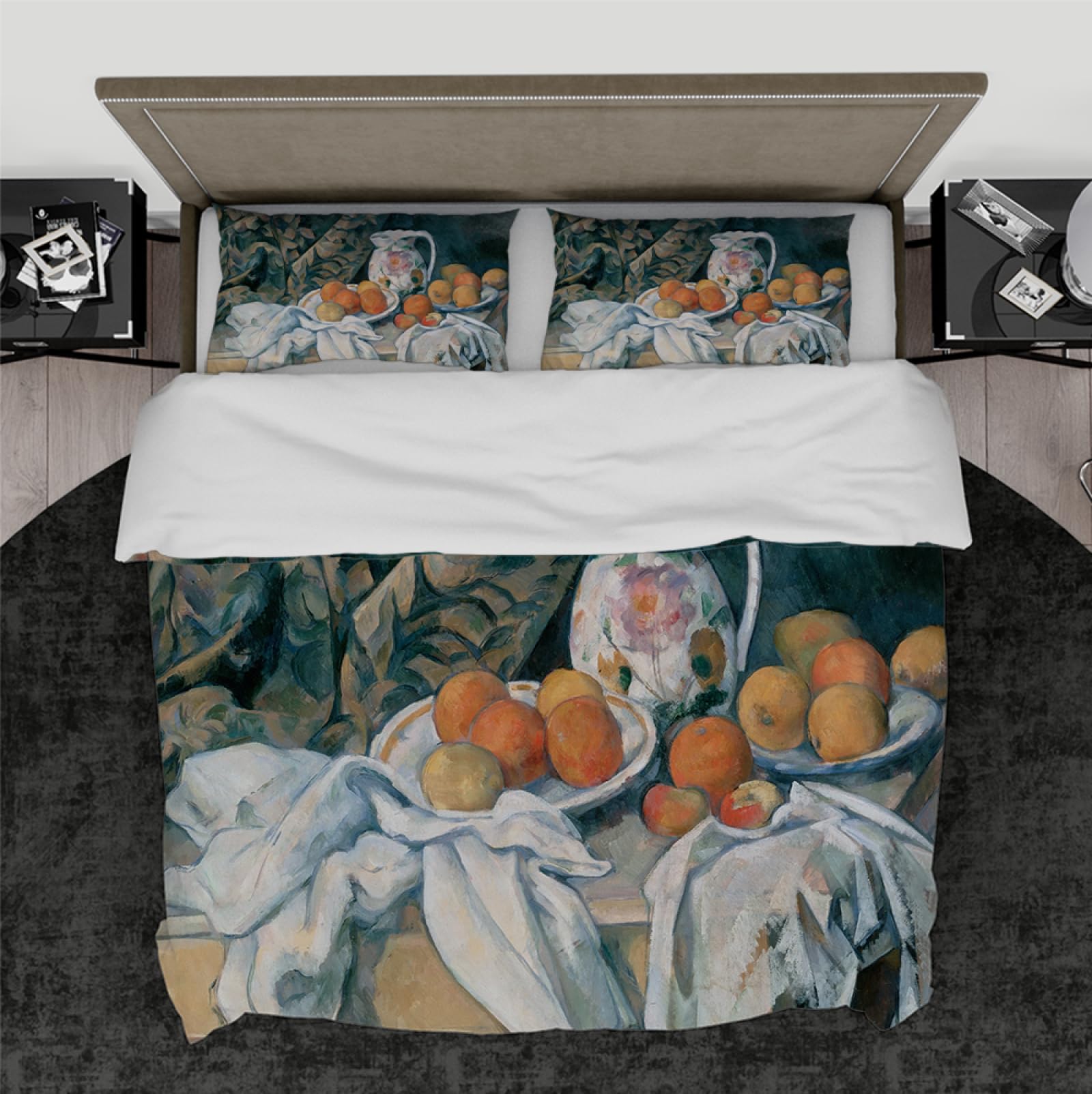 Paul CéZanne Style Funda de edredón 3 Piezas Bodegón con Cortina, 1895 Juegos de Ropa de Cama de Dormitorio de Microfibra Suave con 2 Pillow Shams 4 Lazos 180 x 220 cm