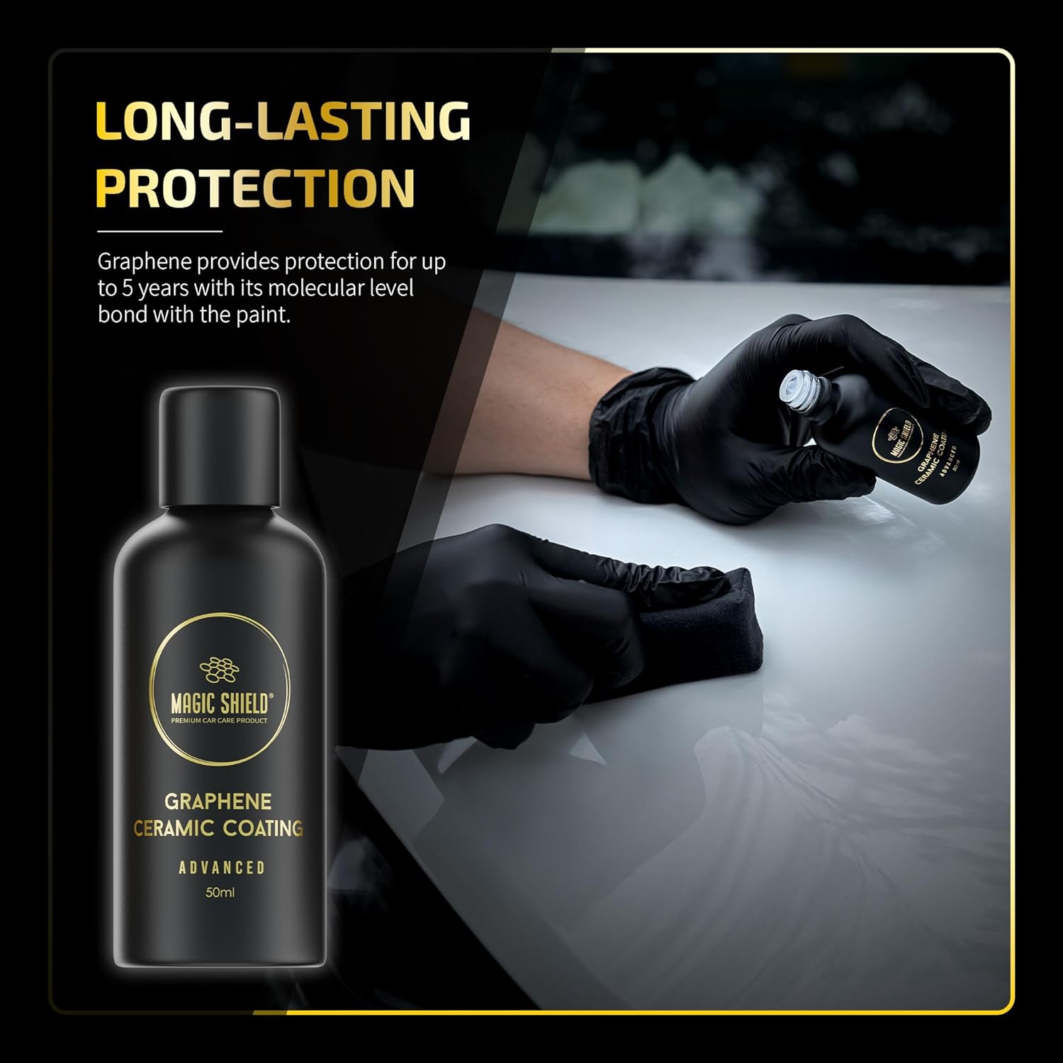 Magic Shield Graphene Coating for Cars │ Self-Healing, 5+ Years Durability │ Advanced SiO2 Ceramic Protection - High Gloss, Anti-Scratch - Perfect for Cars, Motorcycles, Marine, and RVs