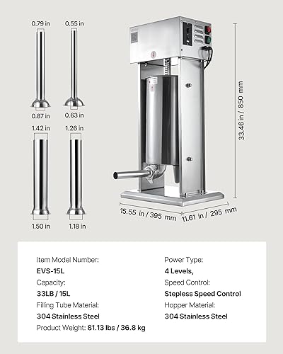 Miniatura 75 de VEVOR Relleno de salchichas, capacidad de 22 libras/10 L, relleno eléctrico de salchichas de acero inoxidable 304, relleno eléctrico vertical