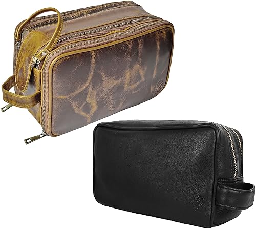 RUSTIC TOWN Combo de bolsas de aseo de cuero de alta calidad, el mejor organizador de viaje masculino para hombres y mujeres