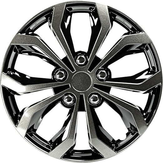 Pilot Automotive WH138-14GB 14 Inch Spyder Black & Gunmetal Grey Universal Hubcap Wheel Covers For Cars - Set Of 4 - Fits Most Cars, Black/Gunmetal