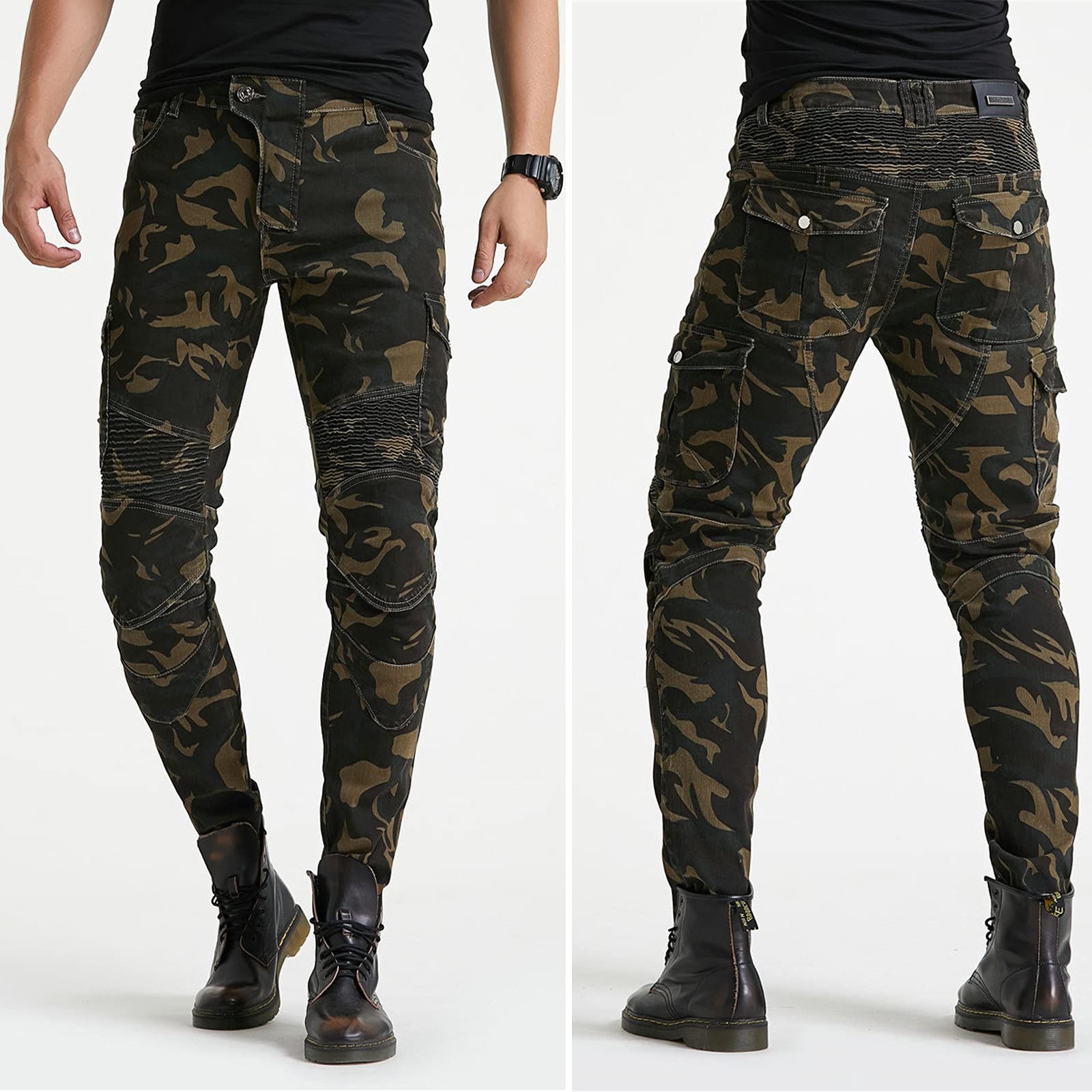 Pantaloni Da Moto Da Uomo,Moto Biker Pantaloni Impermeabili Rinforzato Protezione Armature Motorcycle Pants Da Ciclismo,mimetico Cargo Pantaloni Da Corsa (A,XL)