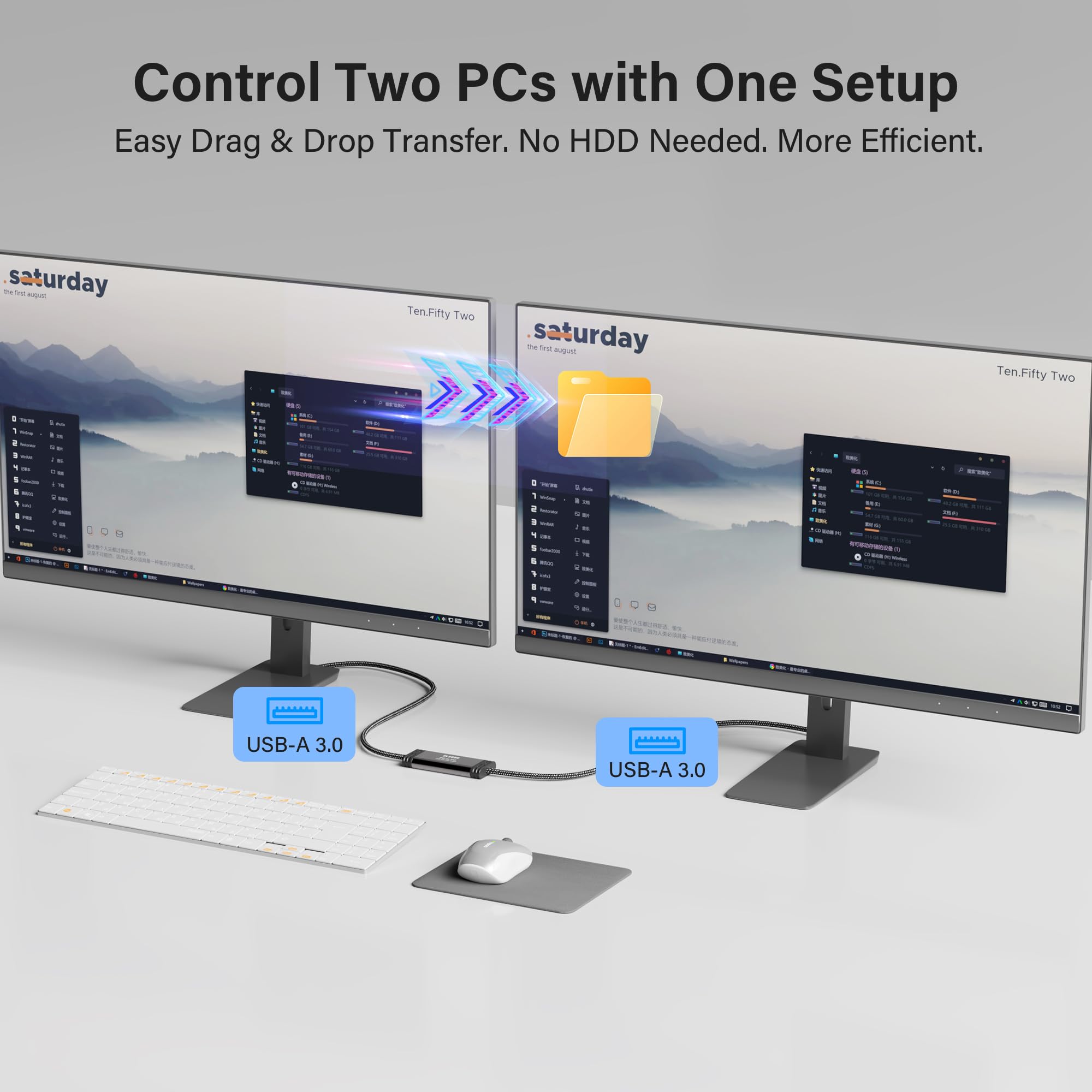 Elecan Cavo di trasferimento USB 3.0 ad alta velocità da PC a PC, 1,8 m, per Windows e macOS, da USB A ad A, collegamento diretto di sincronizzazione dati con software integrato, per trasferimento di