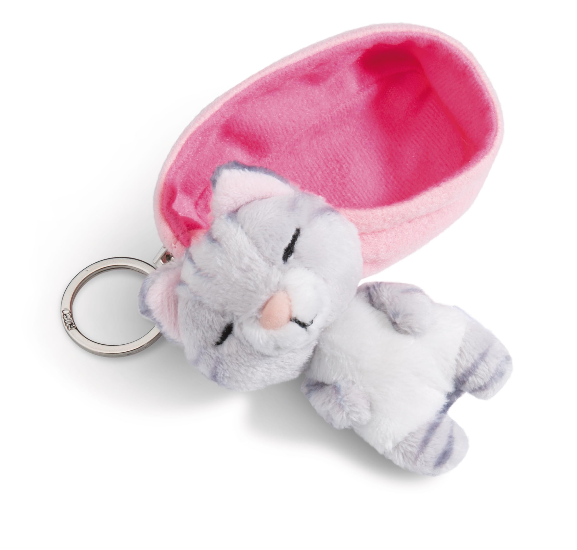 NICI Breloczek do kluczy Sleeping Pets śpiący kotek szaro-pasiasty w koszyczku 8cm
