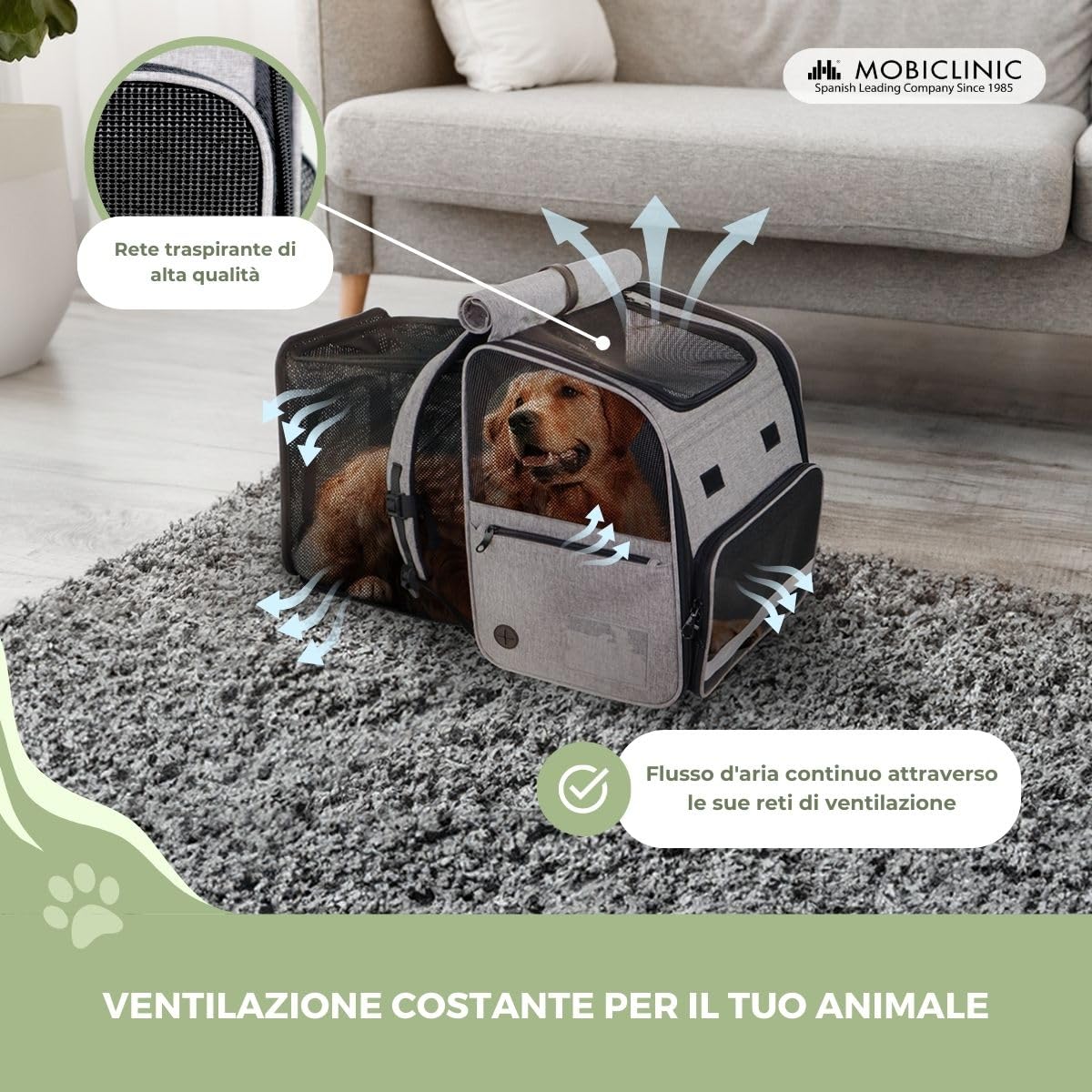 Mobiclinic® Pets, Zaino per Animali Domestici, Tula, Pieghevole, Ventilazione, Tasche, Include mangiatoia e Sacchetti, Accesso Multiplo, 37x29x37,5 cm, Trasportino per Cani e Gatti