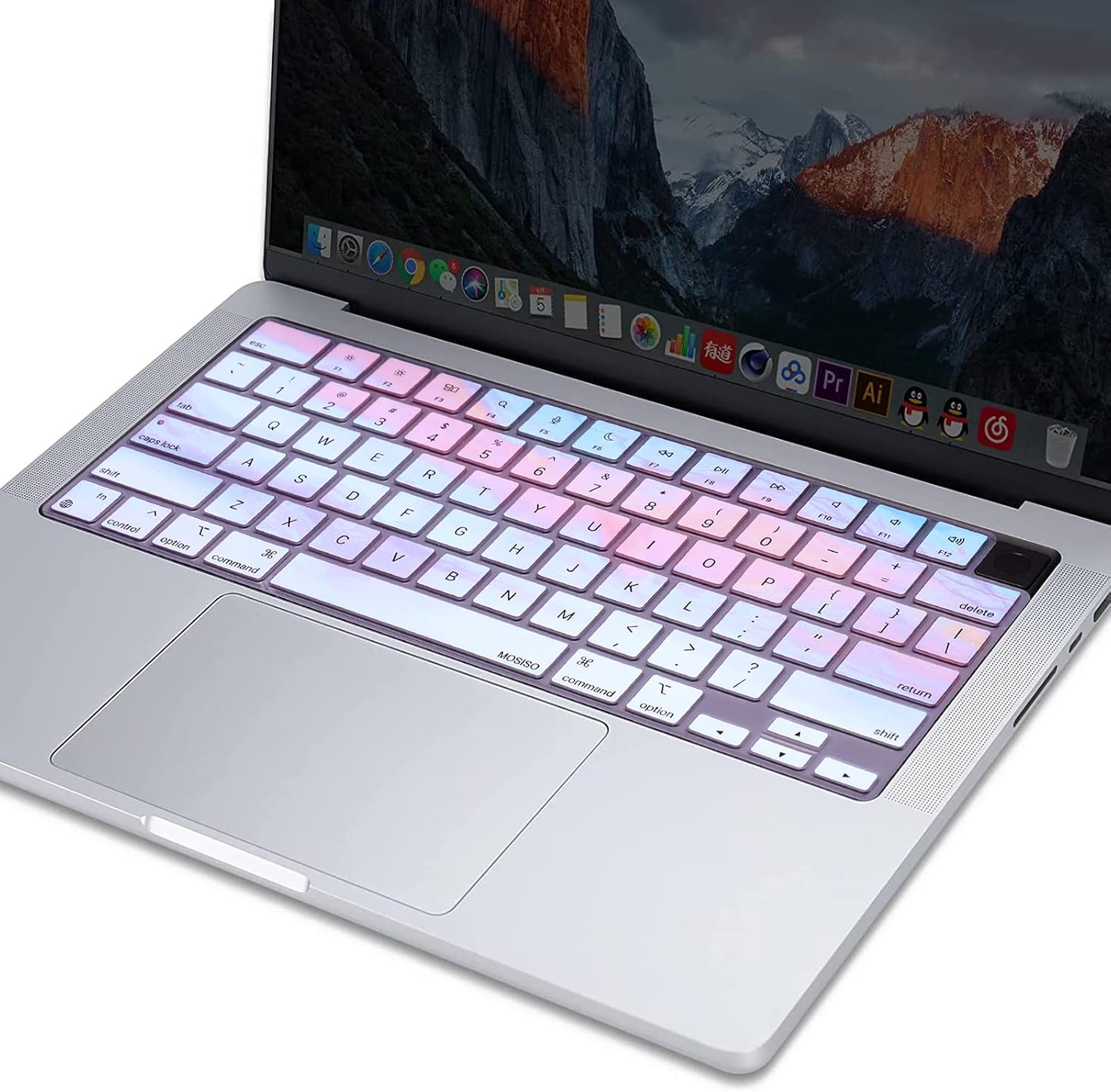 MOSISO Compatible with MacBook Pro 16 inch Case 2021 Release A2485 M1 Pro / M1 Max, Plastic Hard Shell&Keyboard Skin&Screen Protector&Storage Bag, Crystal Clear&Colorful Clouds
