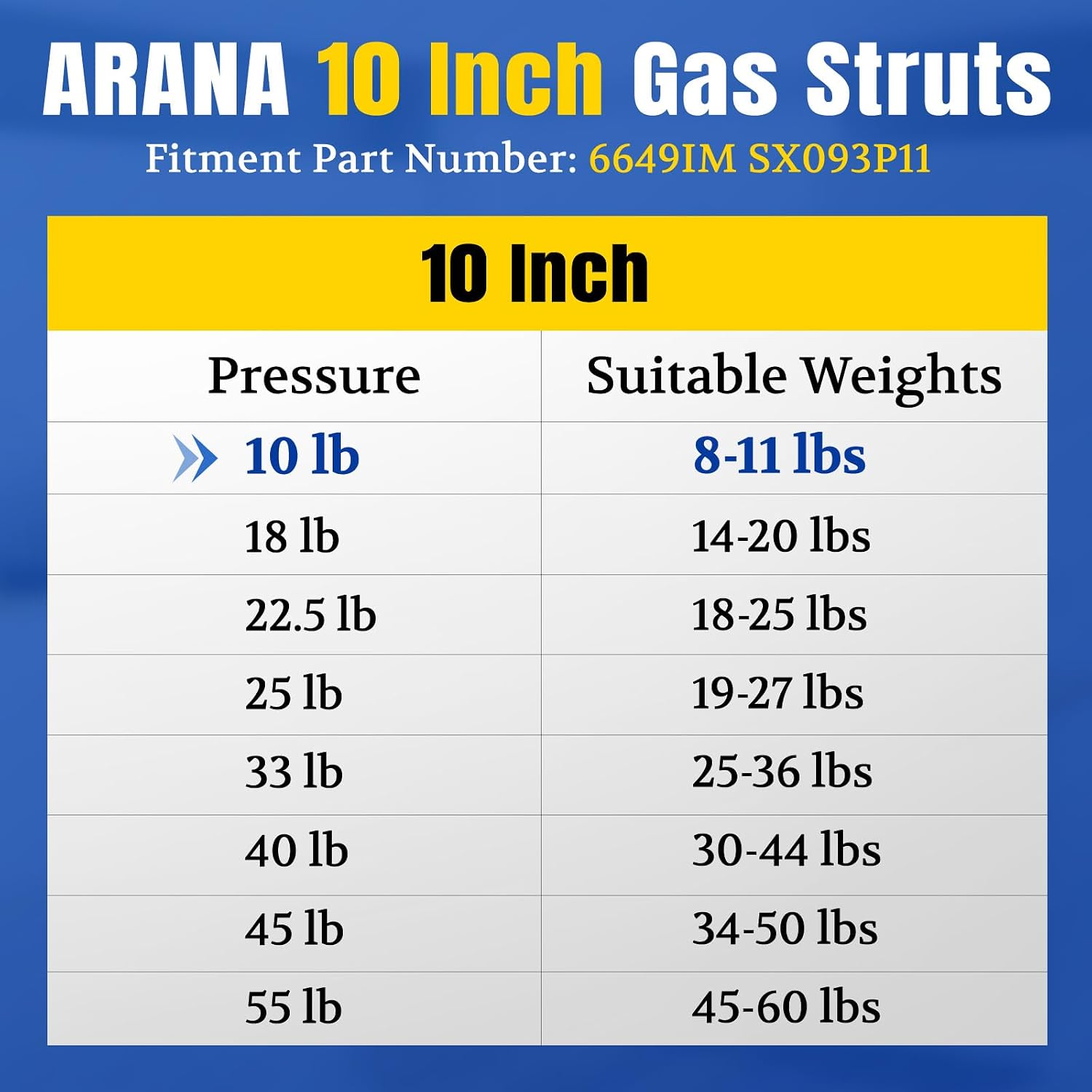 ARANA Gas Struts 10 inch 10lb with Brackets, 45N Gas Spring Lift Spuuort Shocks for RV & Kitchen Cabinet Door, Truck Tool Box, Boat Hatch Lid, 2Pcs
