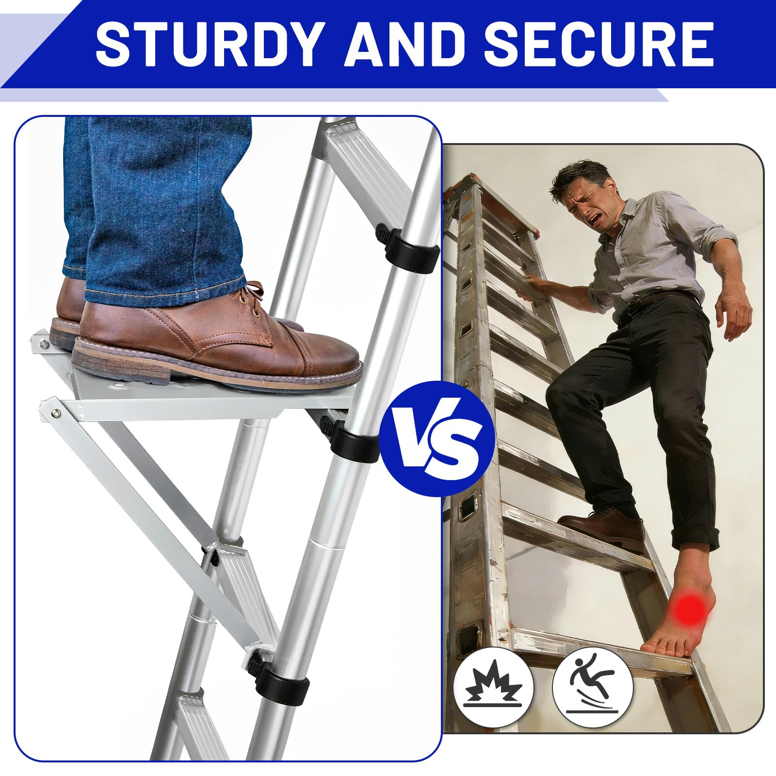 DBREAKS Piattaforma per Scala, Piattaforma Scala Acciaio Legato, Piattaforma di Lavoro Antiscivolo, Tiene 150 kg