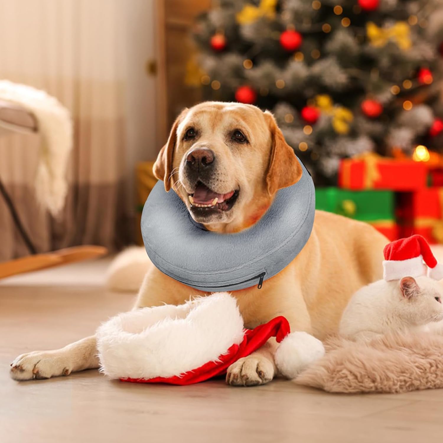 YARNOW Inflatable Dog Collar Medium Adjustable Soft Recovery Cone for Surgery Protection Lightweight Donut Collar Comfortable Protective for Dogs 17.71 Inch