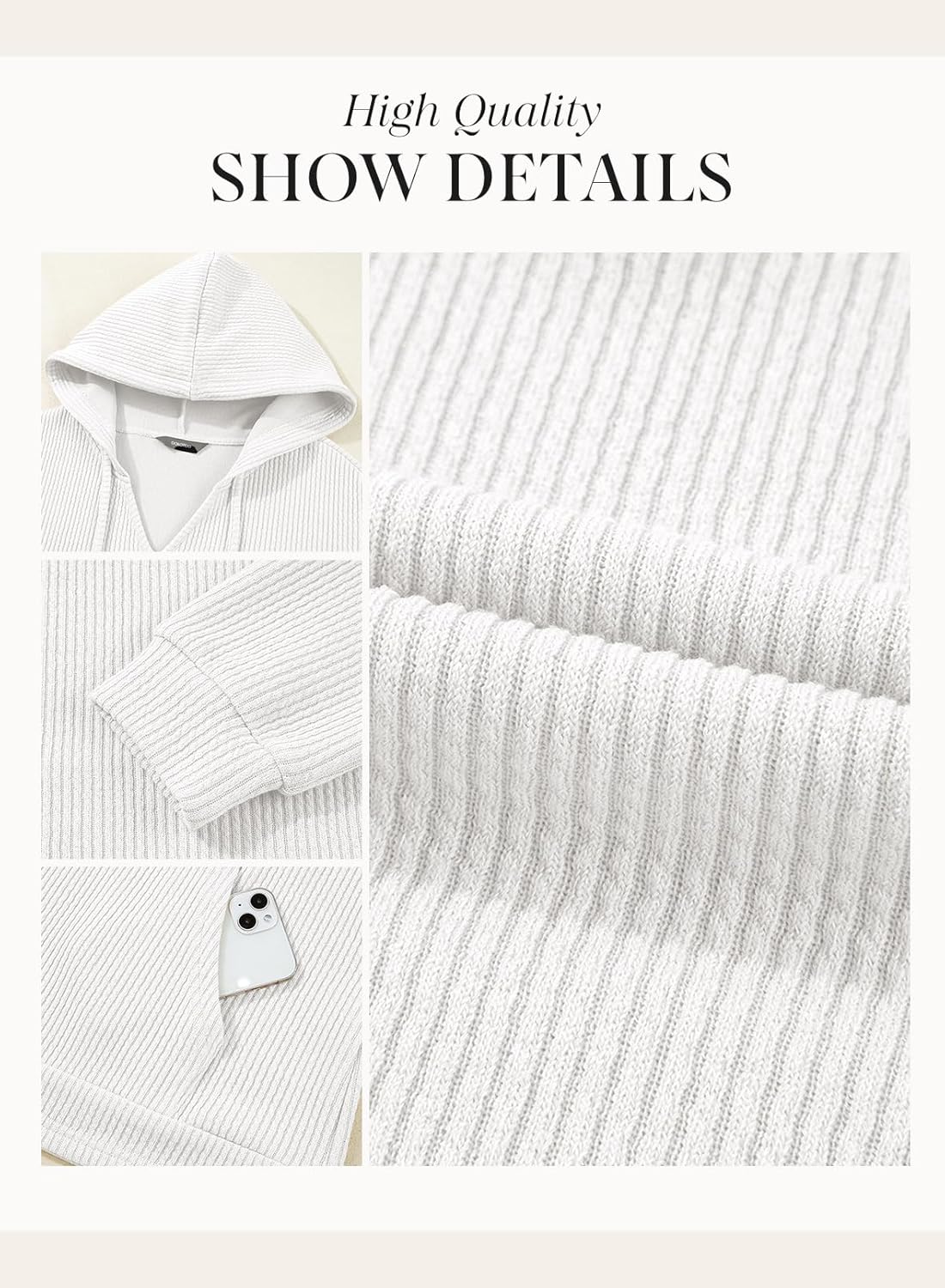 Dokotoo Womens Hoodies Oversized Sweatshirts Ribbed Knit Long Sleeve Drawstring V Neck Casual Pullover Sweatshirt Hooded Tops - Image 6