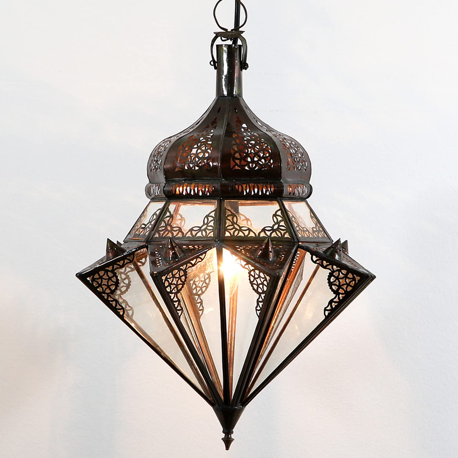 Casa Moro Orientalische Lampe JAWHARA Transparent aus Klar-Glas & Eisen handgefertigt | Kunsthandwerk aus Marrakesch | marokkanische Pendelleuchte wie aus 1001 Nacht | L1277