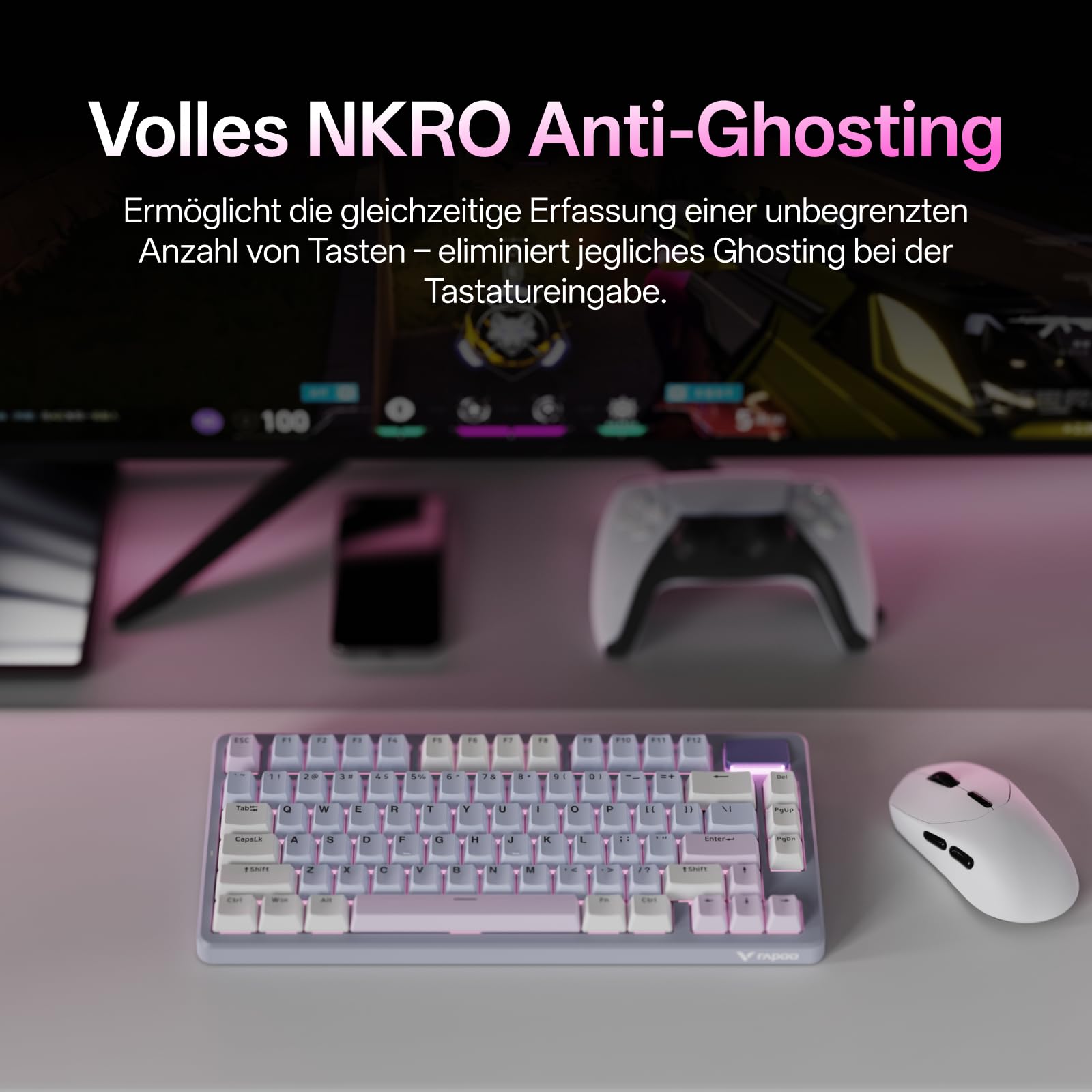 Rapoo V700DIY-75 Mechanische Gaming Tastatur Kabellos Für PC Mac | Bluetooth 5.0/2,4GHz/Kabel,75 Prozent,Hot-Swap,Speed-Silver-Linearschalter,Gasket-Mount,Creamy Sound,16,8M Per-Key-RGB,NKRO