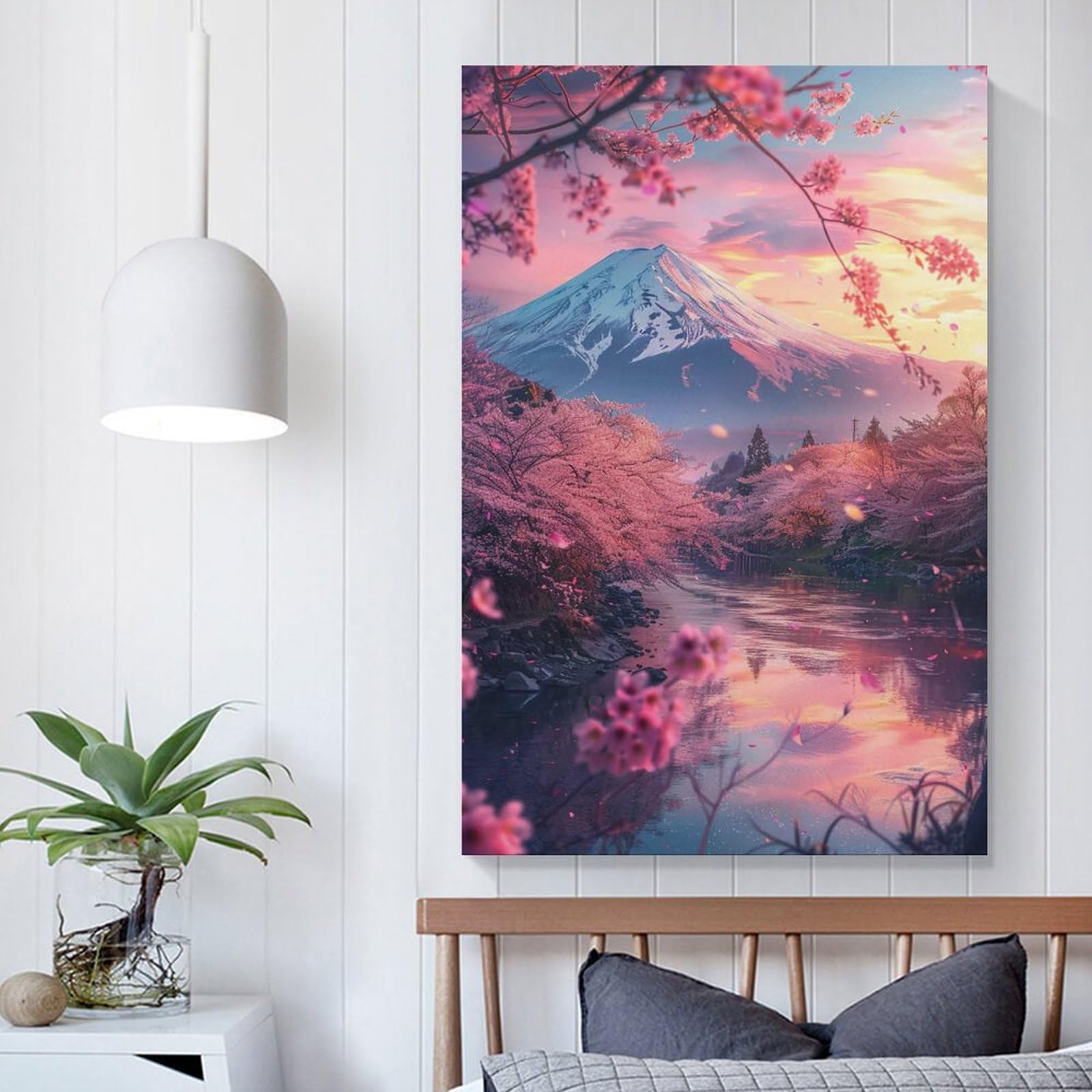 Amazon.co.jp: 絵画 満開の桜と夕暮れ時の美しい富士山の眺め
