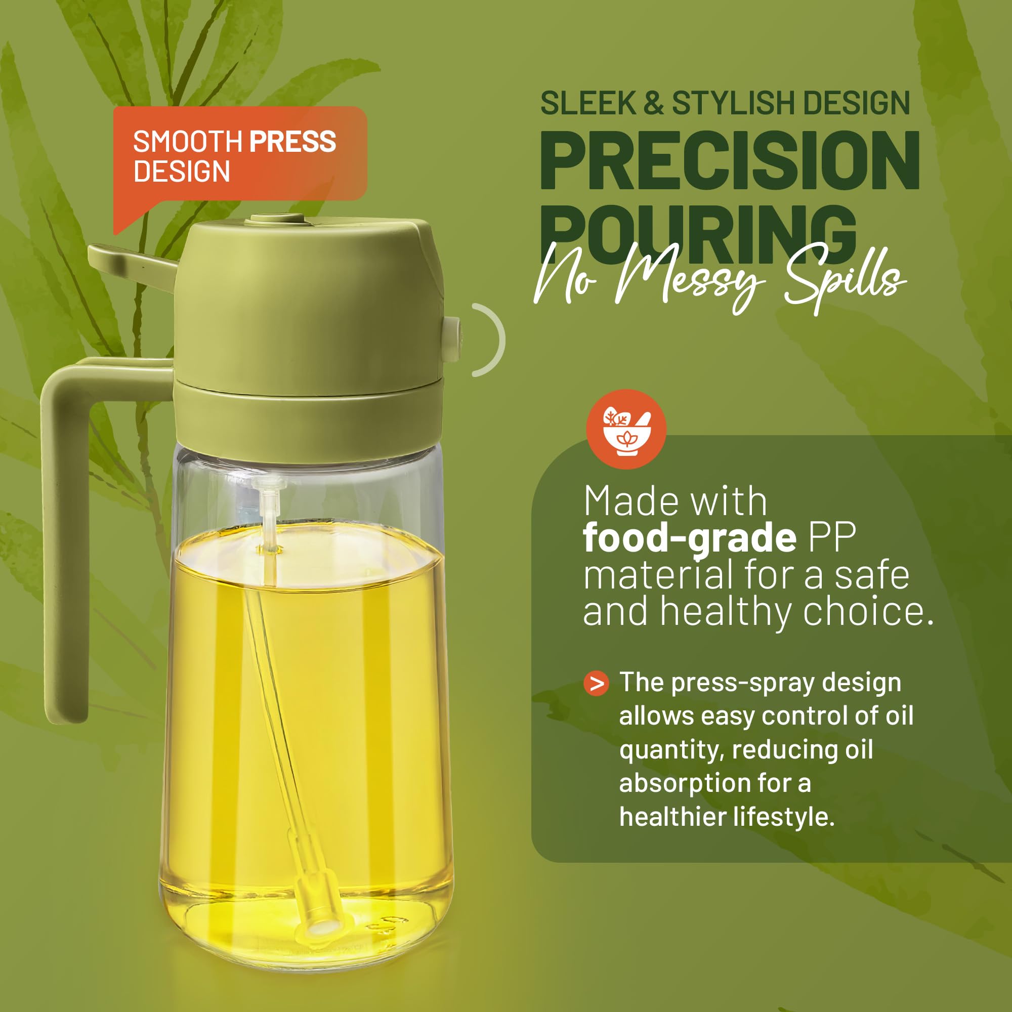 PORTENTUM Opryskiwacz do frytkownicy powietrza 500 ml 2 w 1, dozownik butelek i oleju, rozpylacz oleju, akcesoria frytkownica powietrzna rozpylacz do żywności i opryskiwacza (zielony)