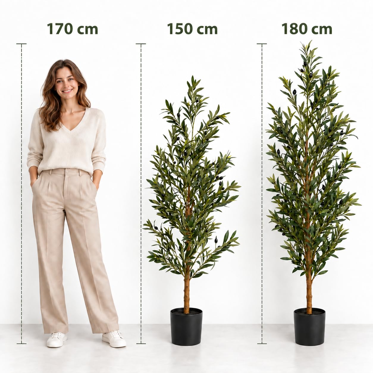 Olivenbaum künstlich 150 cm, Deko Kunstpflanze in stabilem Topf