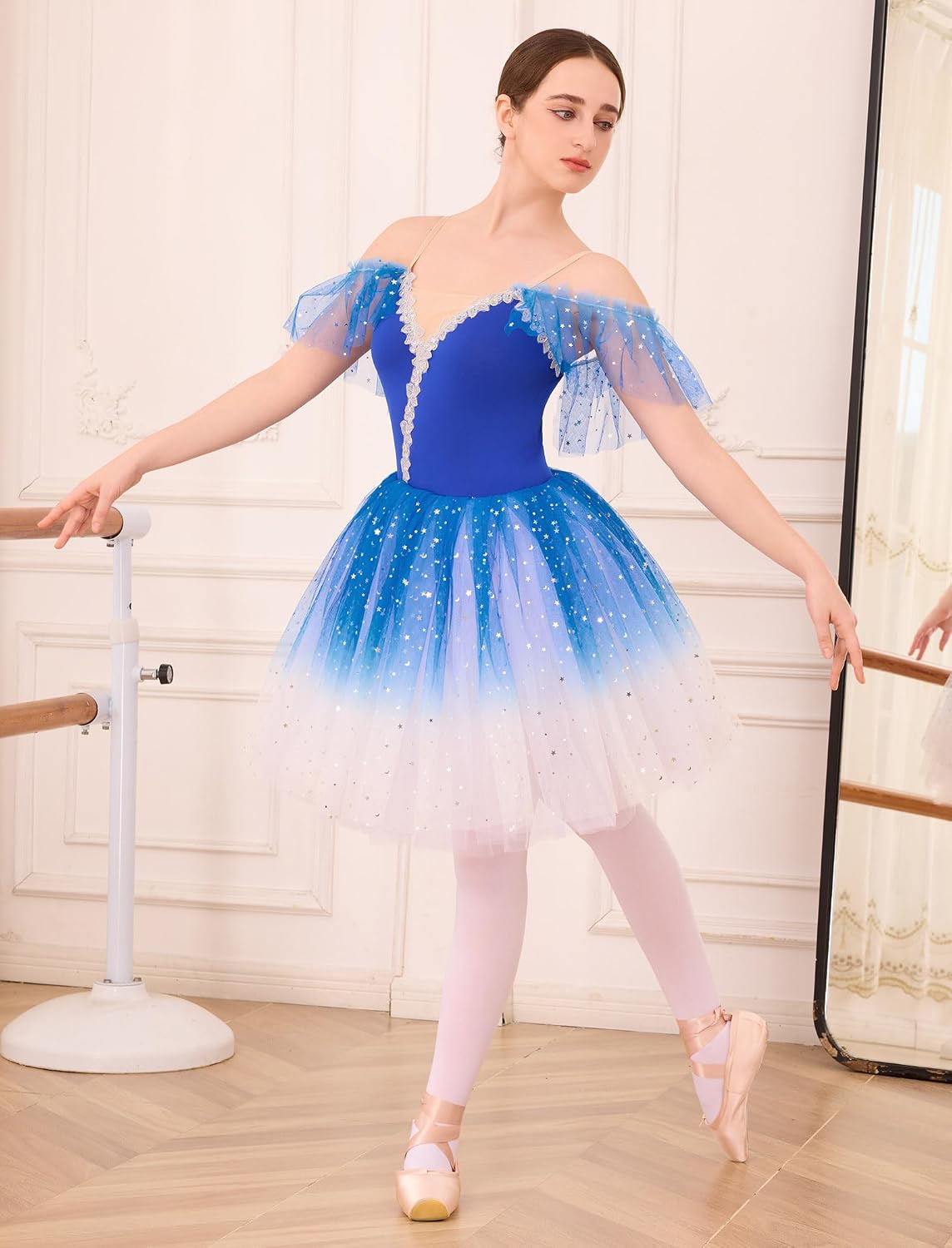 AFAVOM Ballet Leotards for Women Ballerina Performance Swan Lake Costumes Embroidery Tulle Camisole Skirted Leotard Dancewear