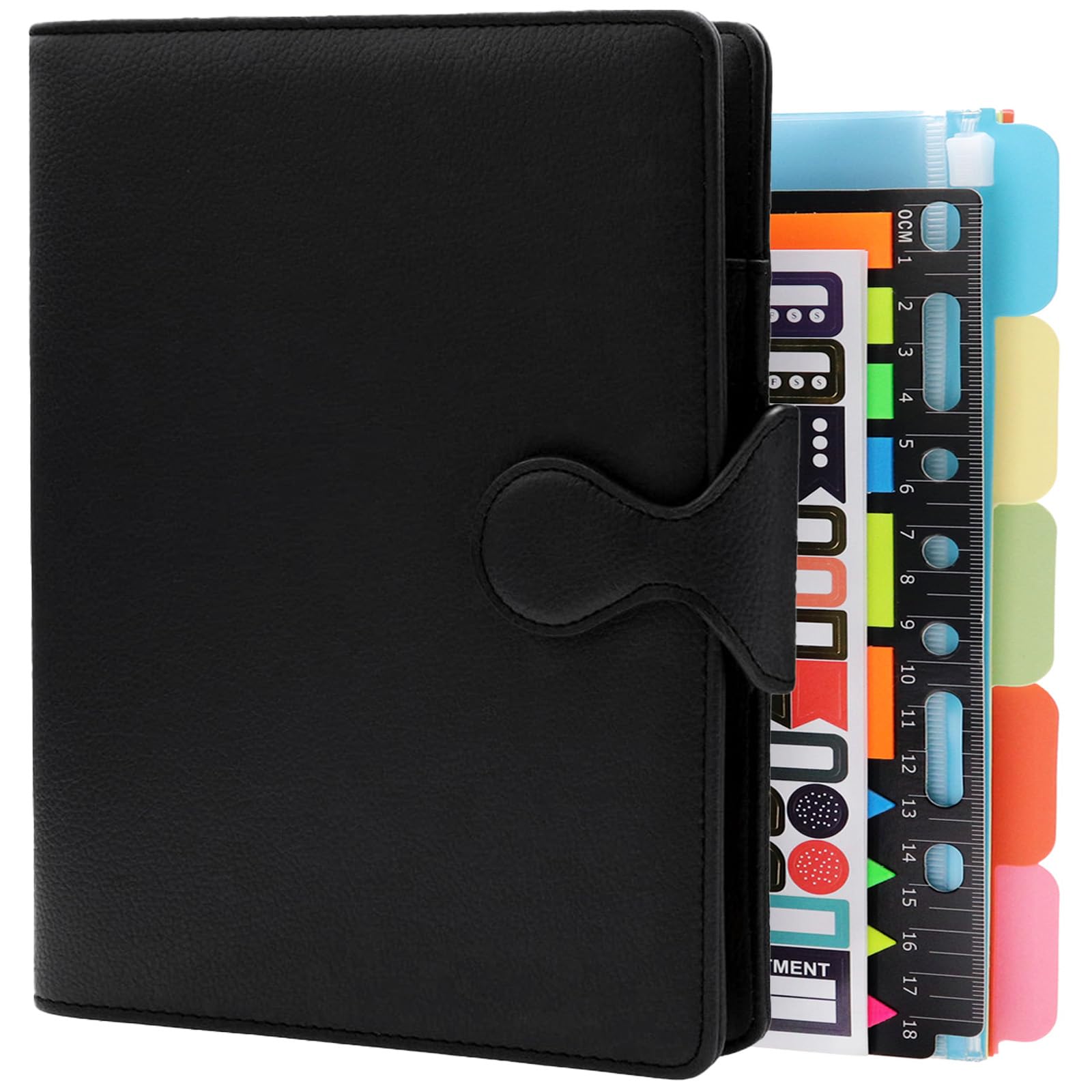 HXRTANGS PU Leather Notebook A5, 6-Ring Binder Journal Refillable Loose Leaf Business Notebook with Pockets/Pen Holder/Accessories, 100gsm Lined Paper