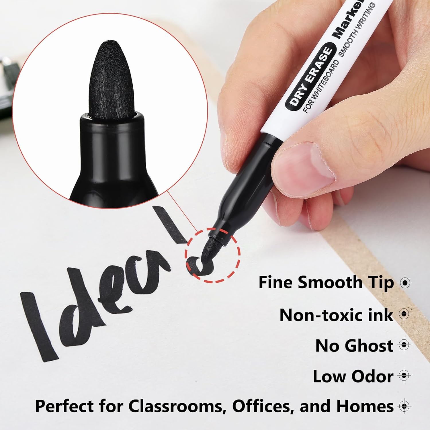 SFAIH Fine Tip Dry Erase Markers - 24 Pack Black Whiteboard Erasable Markers Bulk for Kids Adults, Ideal for Classroom School Office Home Use on White Board, Non-Toxic Easy Clean