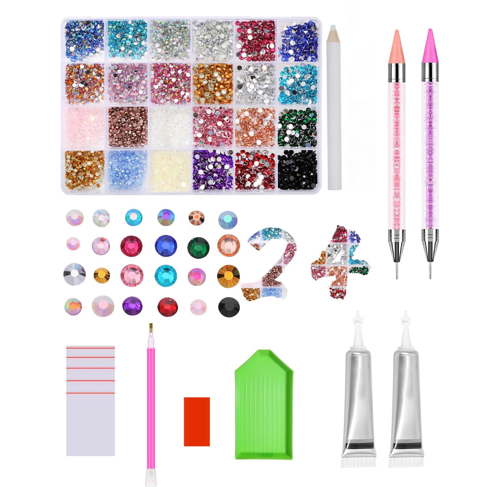 Ninnyi 24Colors Nail Rhinestones 3MM Flatback Rainbow Gems with 2 Picker and Jewelry Glue for Crafting DIY Art Crafts Decoration