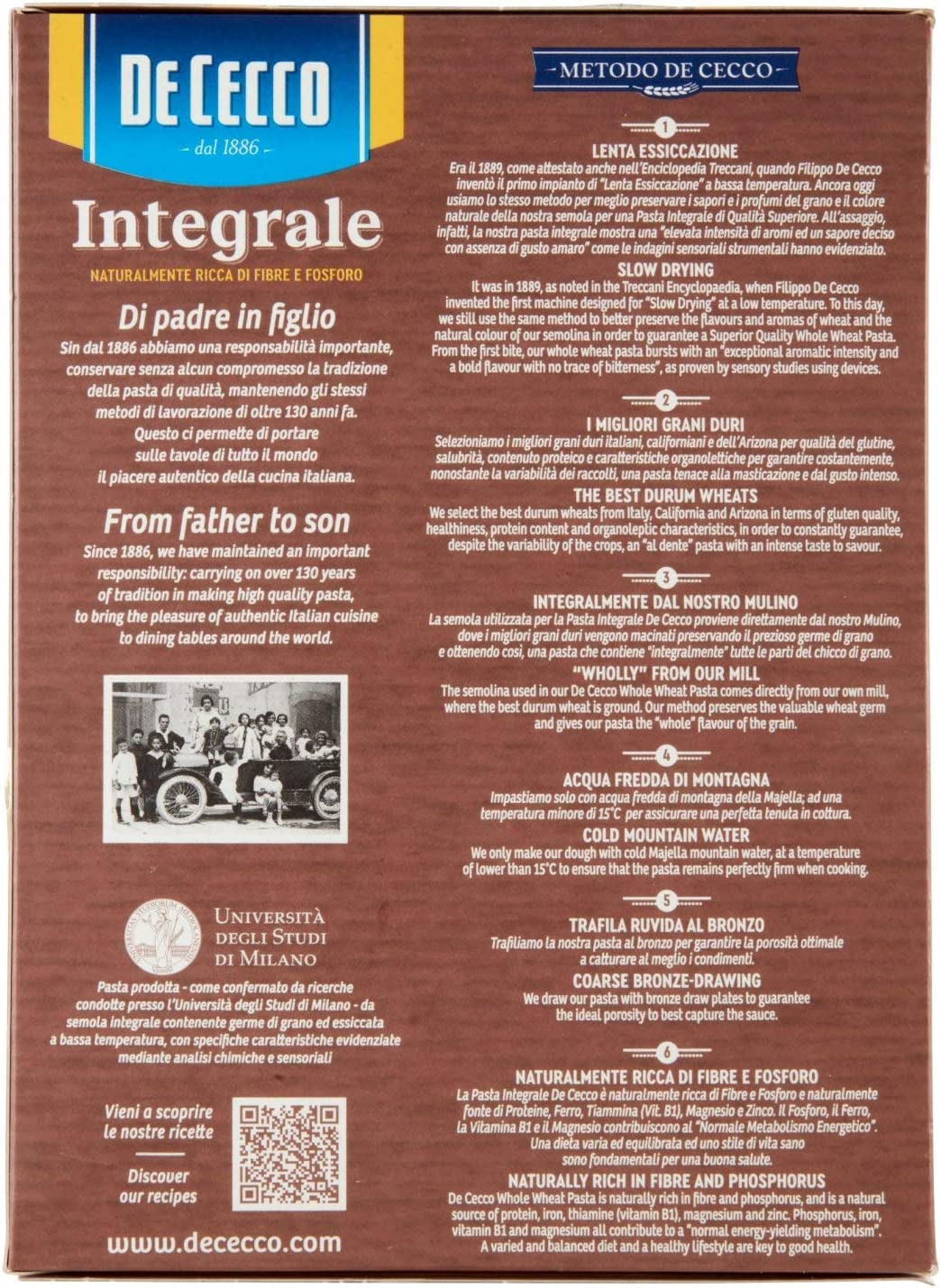 Italian Gourmet Pasta Farfalle integrali n. 93, Vollkornnudeln, 24 x 500g