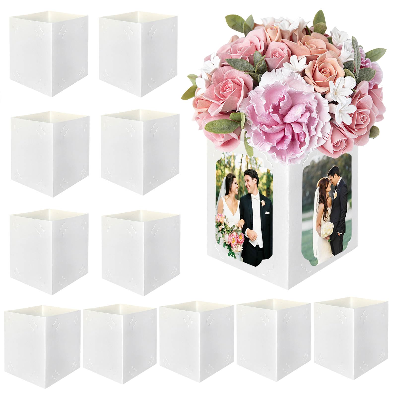 Photo 1 of 12PCS Wedding Picture Centerpieces for Table, 6/7 Inch White Photo Holders Props Box? Picture Frame Reusable Table Decoration for Graduation Birthday Party Thanksgiving Christmas