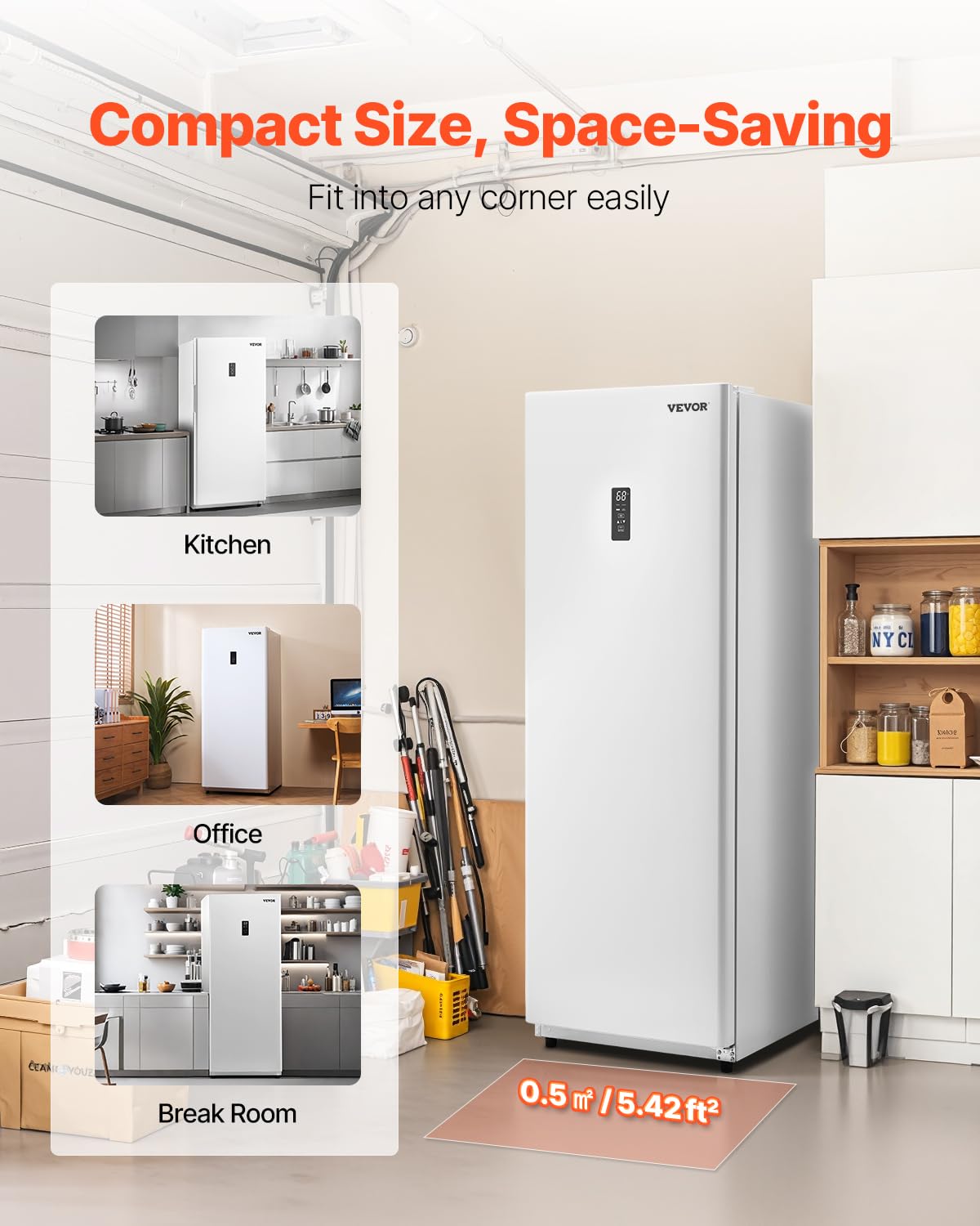 VEVOR Convertible Freezer/Refrigerator, 14 Cu.Ft Frost Free Upright Freezer With Temp Control Panel, Door Open Too Long Alarm, Adjustable Shelves And LED, Standing Fridge For Kitchen, Office, Garage on Fridge.com - View 6