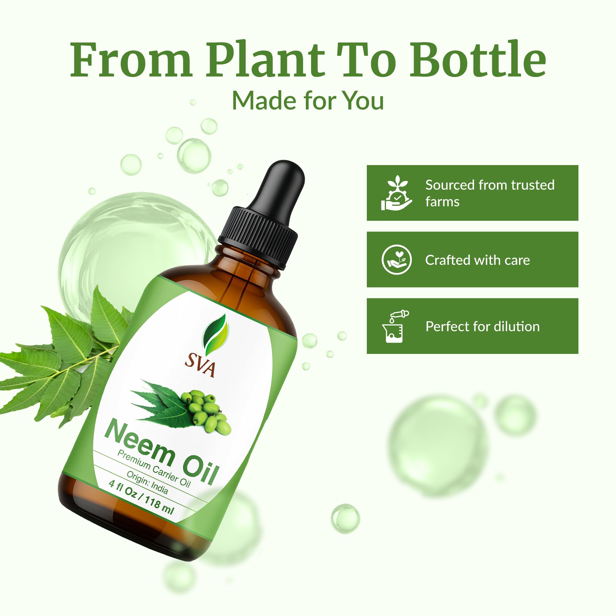 Olejek z nasion miodły miodłowej SVA – 100% naturalny tłoczony na zimno – do twarzy, pielęgnacji skóry, pielęgnacji włosów, masażu skóry głowy i masażu ciała – olejek nośny z zakraplaczem