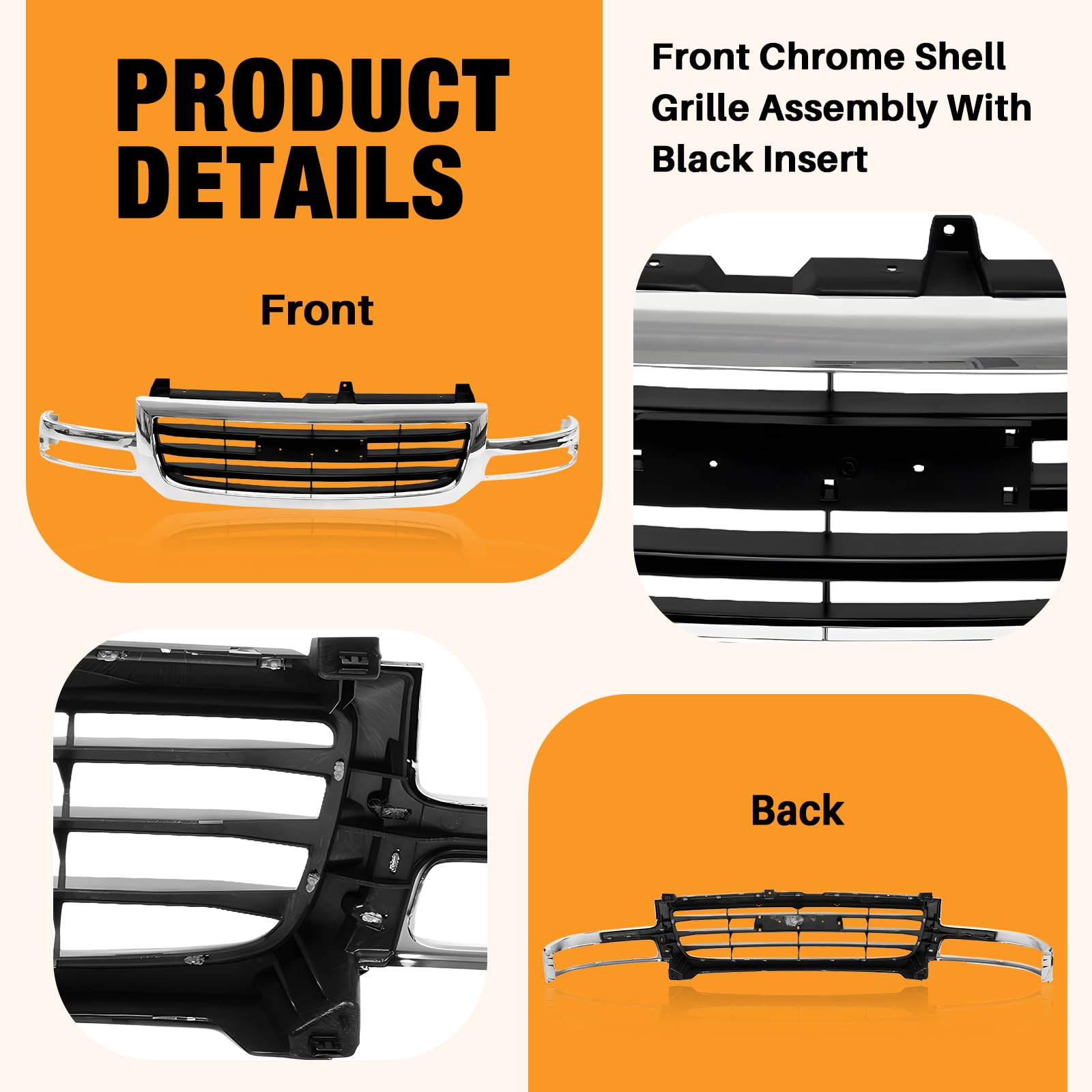 CarPartsDepot Front Grille Grill Fits GMC Sierra 03-07 Chrome Black | Direct fit automotive replacement grille for 2003-2007 Verify Vehicle Fitment Before Purchase GM1200475 19130791 product thumbnail 4