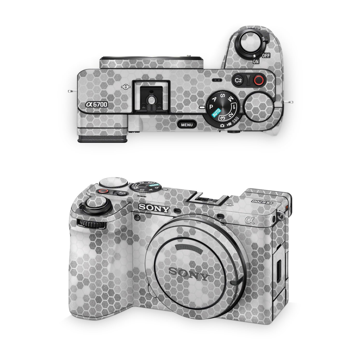 Glossy Glitter Camera Skin Compatible with Sony A6700 Mirrorless Camera (2023) - Camo Hexadots - Premium 3M Vinyl Protective Wrap Decal Cover - Easy to Apply | Crafted in the USA by MightySkins