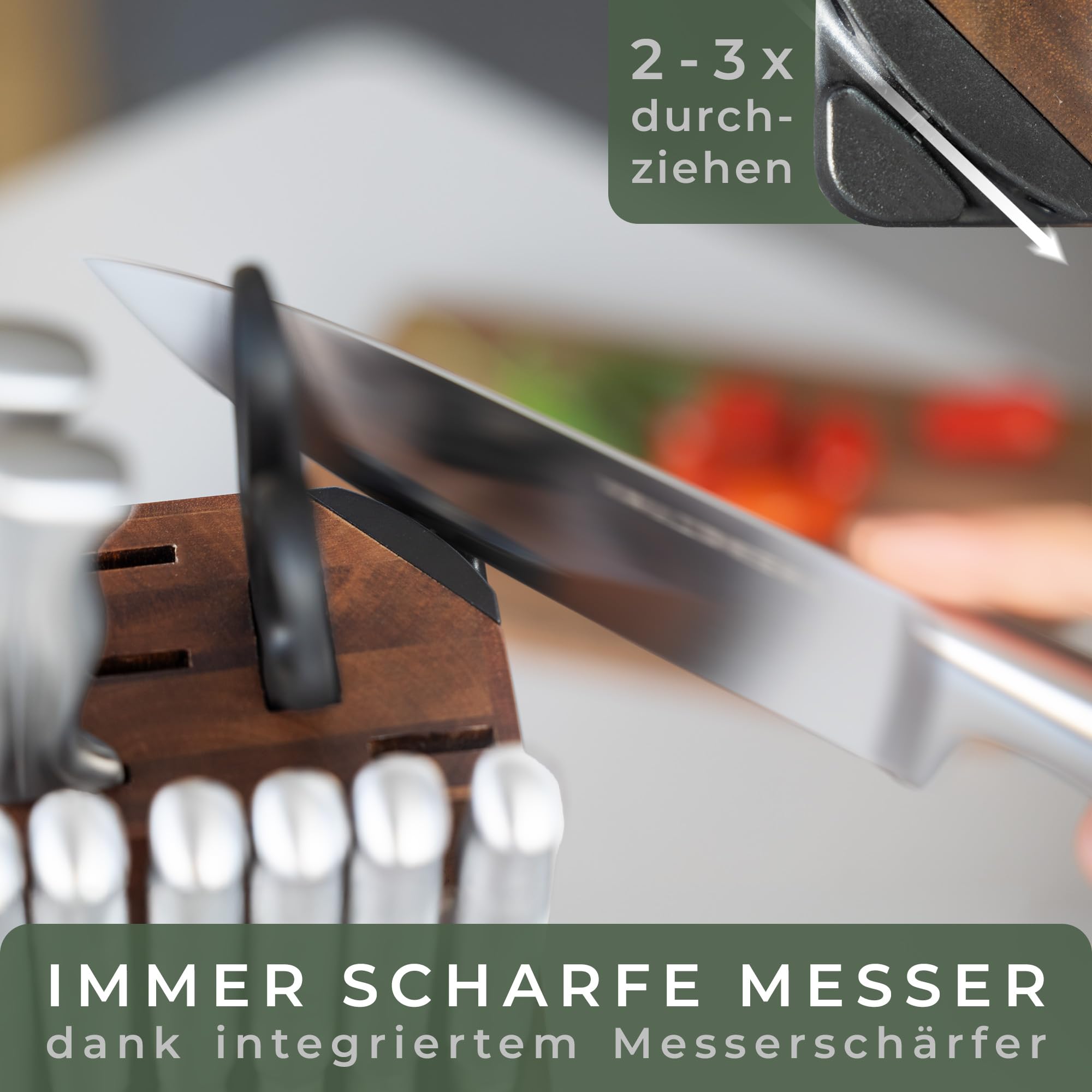 WALDWERK Ensemble de couteaux 11 pièces avec bloc et aiguiseur intégré - Couteau à steak - Couteaux de cuisine